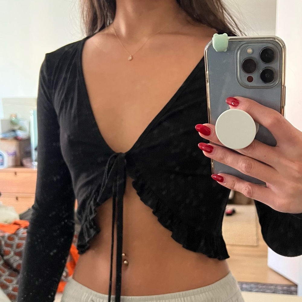 Black Tie-Front Top